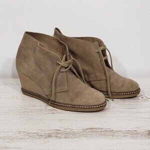 J Crew Tan Suede Wedge Booties  Size 9 good pre-owned condition
